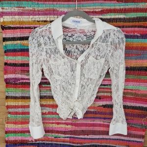 My 90's dream top! Cream Lace button down